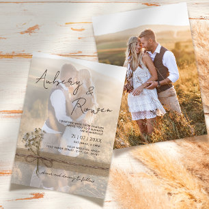 Rustic Twine Burlap Wildflower Boho Photo Wedding Invitation