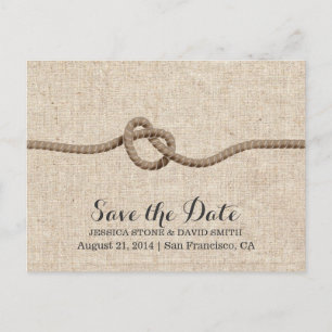 Rustic Twine Knot Burlap Save the Date Announcement Postcard