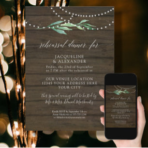 Rustic Twinkle Lights Greenery Rehearsal Dinner Invitation