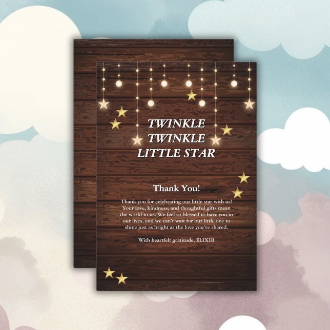 Rustic Twinkle Twinkle Little Star Baby Shower Thank You Card (Creator Uploaded)