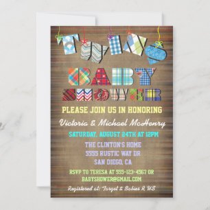 Rustic Twins Baby Boy Baby Shower Invitations