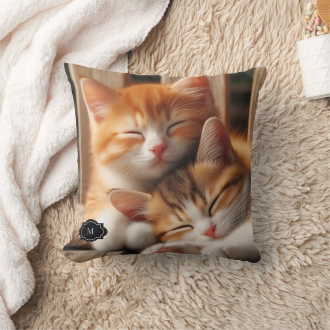 Rustic two cute cats family monogrammed cushion (Blanket)