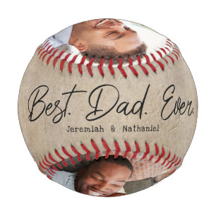 Rustic Two Photo Best Dad Ever Vintage Baseball