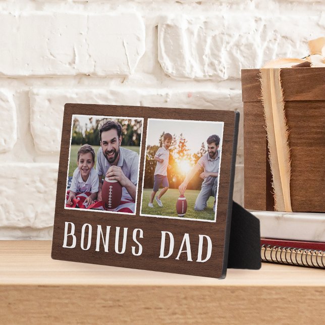 Rustic Two Photo Bonus Dad Stepfather Plaque (Creator Uploaded)