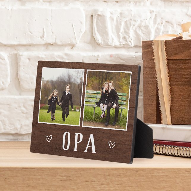 Rustic Two Photo Opa Grandpa Plaque (Creator Uploaded)