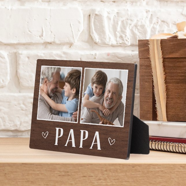 Rustic Two Photo Papa Grandpa Plaque (Creator Uploaded)