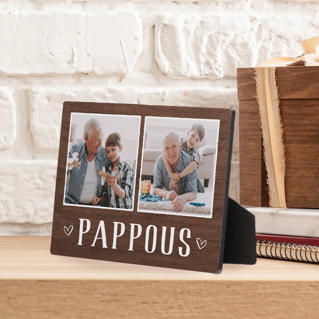 Rustic Two Photo Pappous Grandpa Plaque (Creator Uploaded)