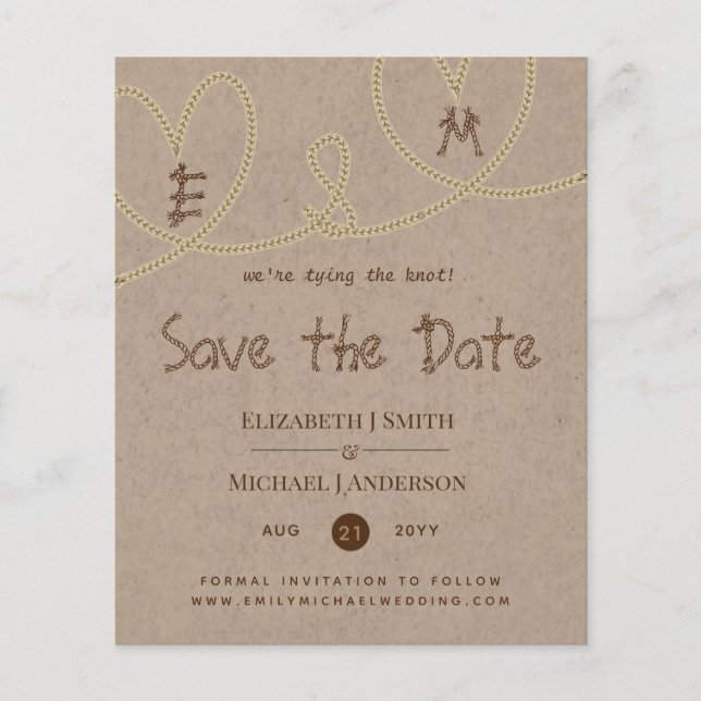Rustic Tying the Knot Wedding Save The Date (Front)