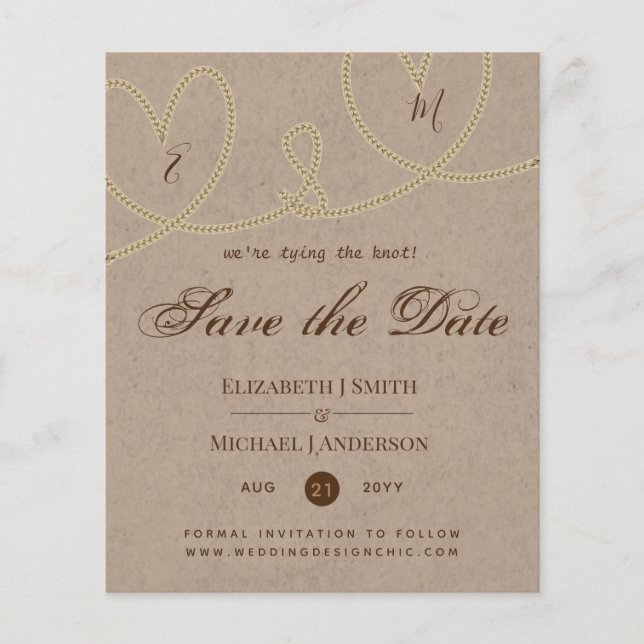 Rustic Tying the Knot Wedding SaveTheDate Vintage (Front)