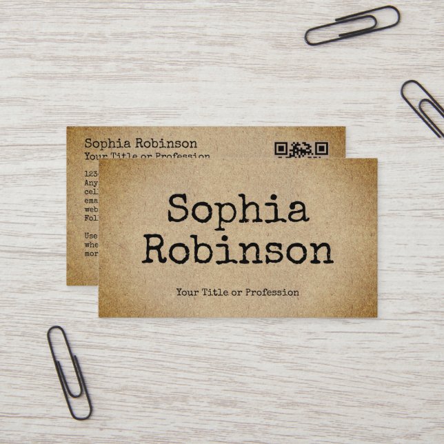 Rustic Typewriter Font Kraft Paper Style  Business Card (Front/Back In Situ)