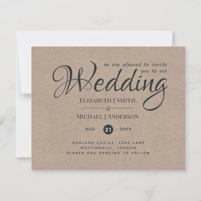 Rustic TYPOGRAHY Wedding Invites - Kraft Look (Front)