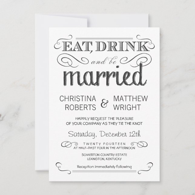 Rustic Typography Black & White Wedding Invitation (Front)