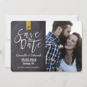 Rustic Typography Chalkboard Gold Banner Photo Save The Date