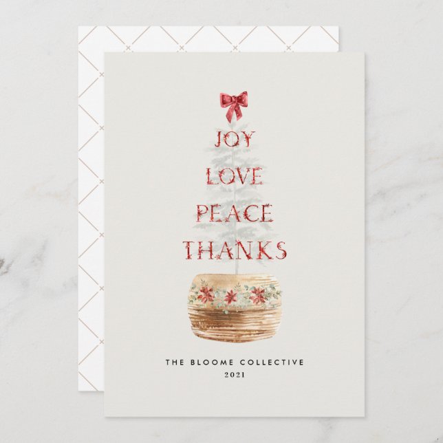 Rustic Typography Christmas Tree Elegant Holiday Card (Front/Back)