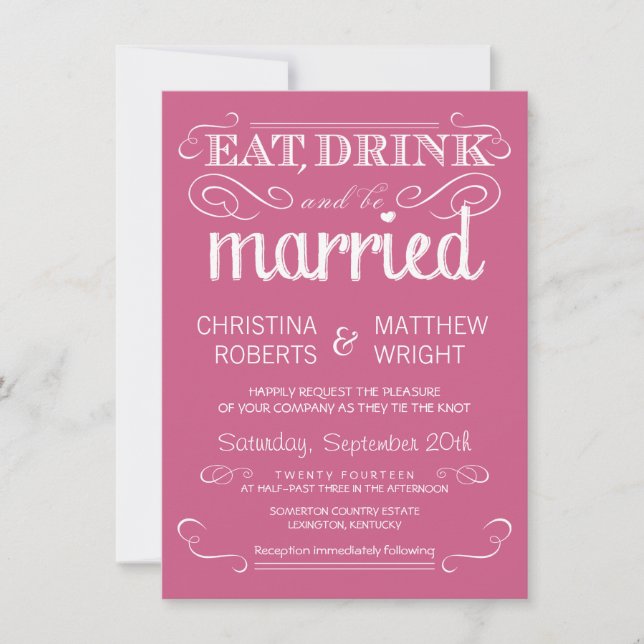 Rustic Typography Dusty Rose Wedding Invitations (Front)