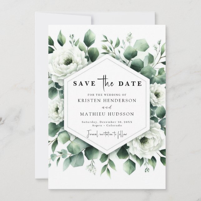 Rustic Typography Eucalyptus Digital Wedding Save The Date (Front)