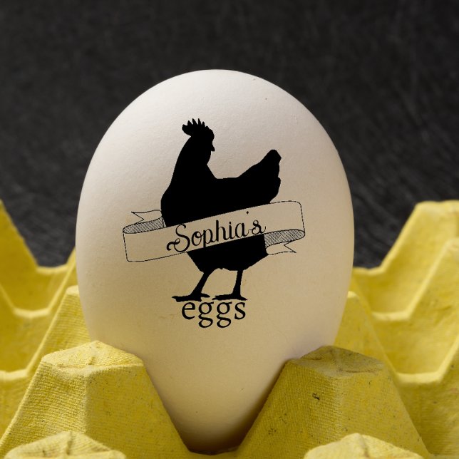 Rustic Typography Personalised Name Chicken egg Rubber Stamp (Creator Uploaded)