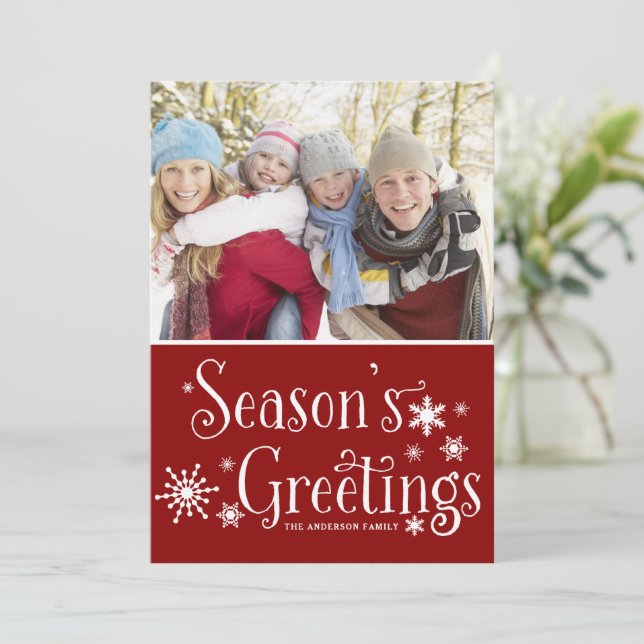 Rustic Typography Season's Greetings Photo Holiday Card (Standing Front)