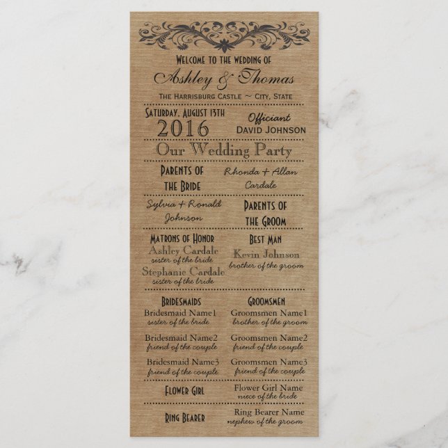 Rustic Typography Wedding Programs 2 Matrons Honou Programme (Front)