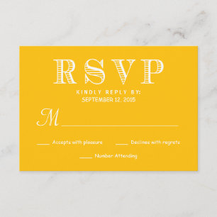 Rustic Typography Wedding Reply - Yellow and White RSVP Card