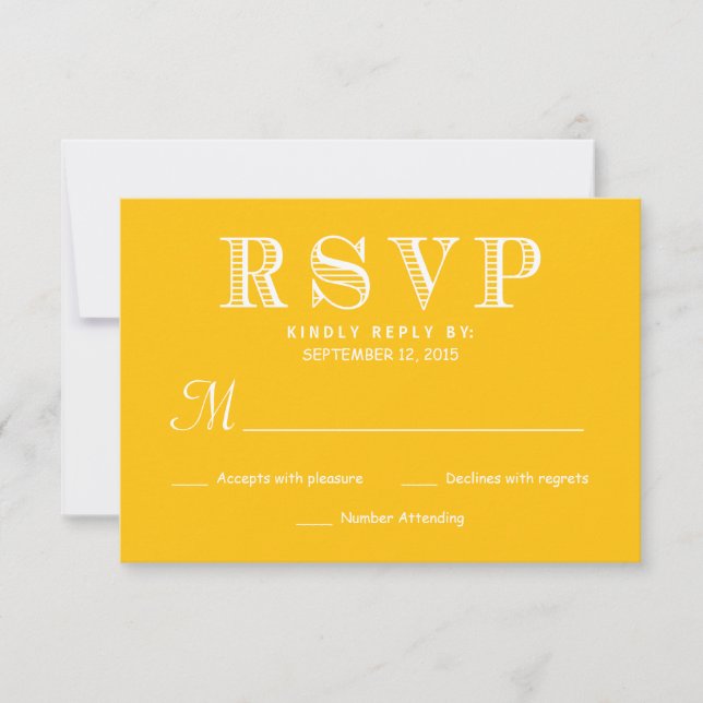 Rustic Typography Wedding Reply - Yellow and White RSVP Card (Front)