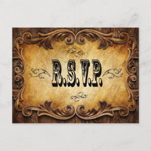 rustic typography western country wedding rsvp invitation postcard