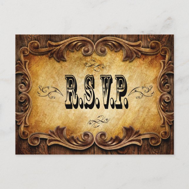 rustic typography western country wedding rsvp invitation postcard (Front)