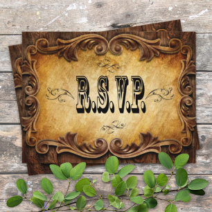 rustic typography western country wedding rsvp invitation postcard