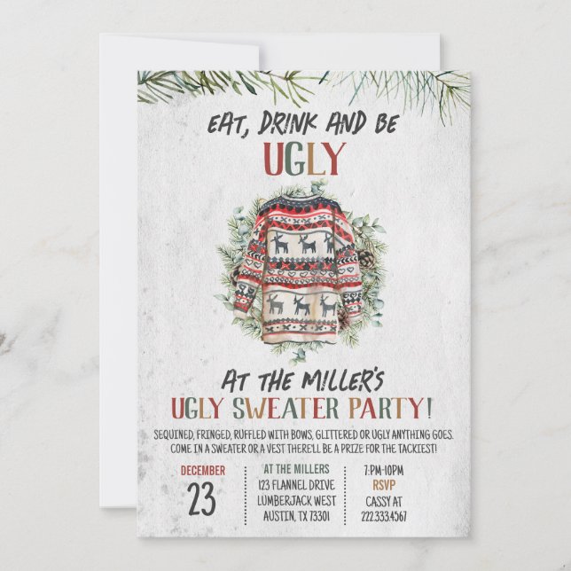 Rustic Ugly Sweater Christmas Party Invitation (Front)