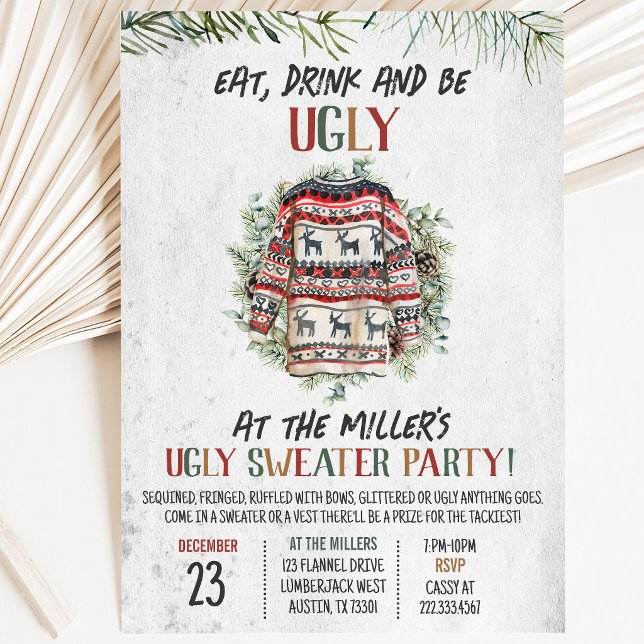 Rustic Ugly Sweater Christmas Party Invitation (Creator Uploaded)
