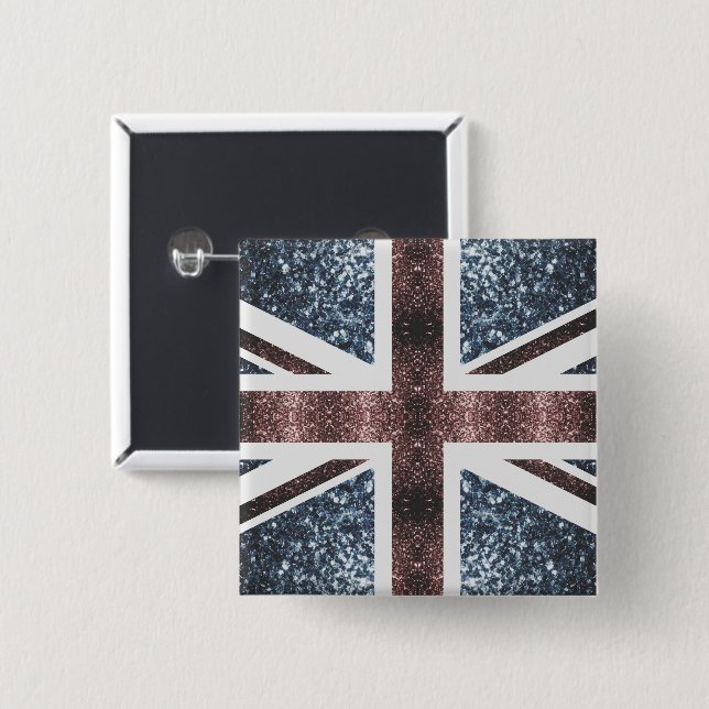 Rustic UK flag red blue sparkles glitters 15 Cm Square Badge (Front & Back)