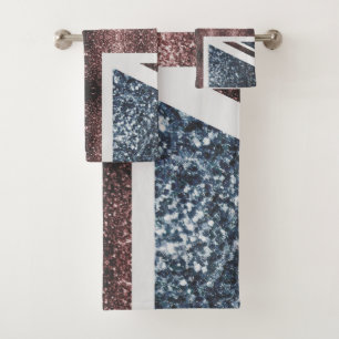Rustic UK flag red blue sparkles glitters Bath Towel Set