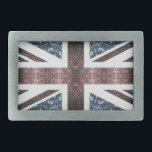 Rustic UK flag red blue sparkles glitters Belt Buckle<br><div class="desc">Vintage style design UK United Kingdom flag in red and blue faux sparkles glitters. We use photo of sparkles glitters.</div>