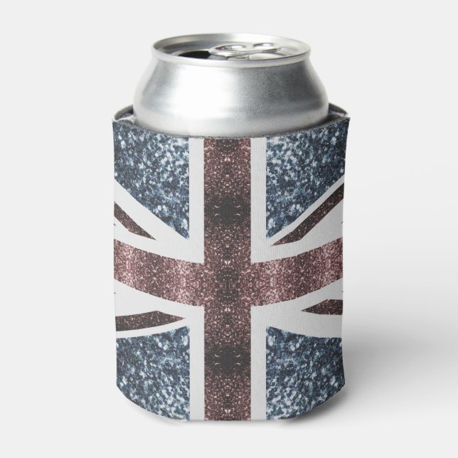 Rustic UK flag red blue sparkles glitters Can Cooler (Can Front)