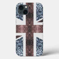 Rustic UK flag red blue sparkles glitters
