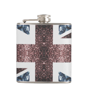 Rustic UK flag red blue sparkles glitters Hip Flask