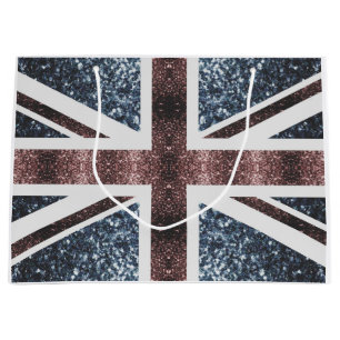 Rustic UK flag red blue sparkles glitters Large Gift Bag