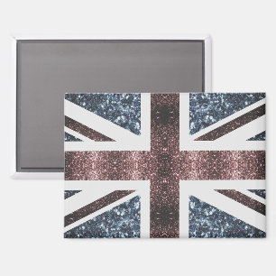 Rustic UK flag red blue sparkles glitters Magnet