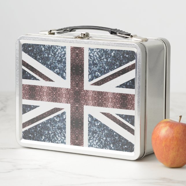 Rustic UK flag red blue sparkles glitters Metal Lunch Box (In Situ)