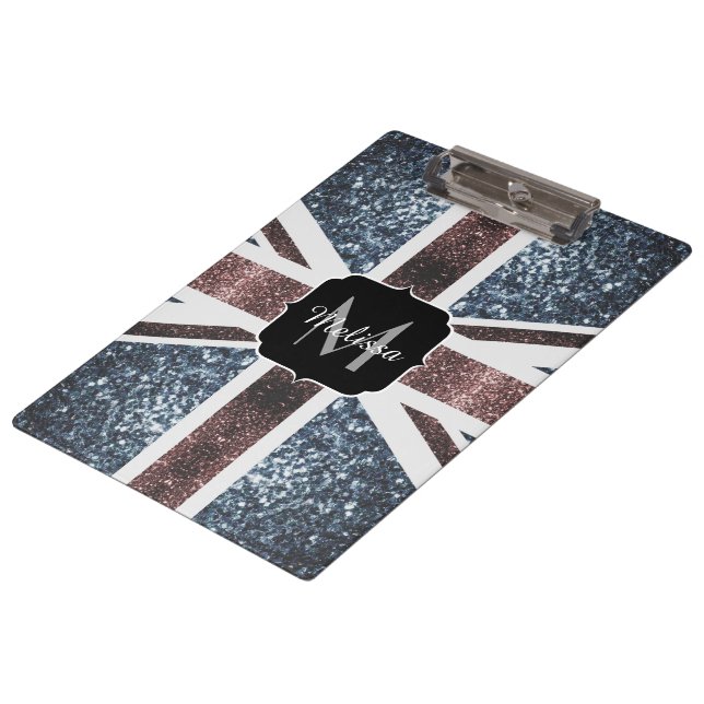 Rustic UK flag red blue sparkles glitters Monogram Clipboard (Angled)