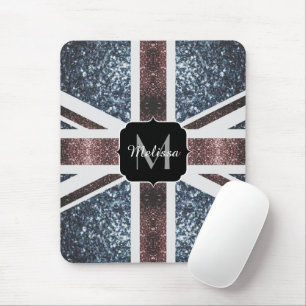 Rustic UK flag red blue sparkles glitters Monogram Mouse Mat