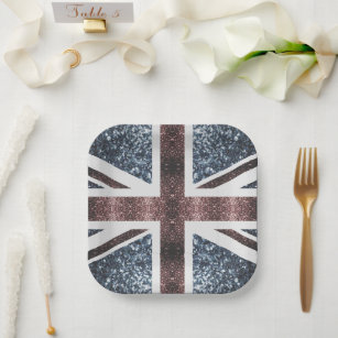 Rustic UK flag red blue sparkles glitters Paper Plate