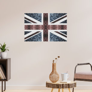 Rustic UK flag red blue sparkles glitters Poster