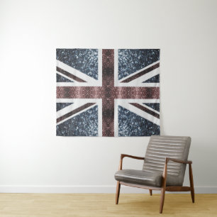 Rustic UK flag red blue sparkles glitters Tapestry