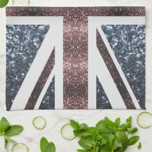 Rustic UK flag red blue sparkles glitters Tea Towel