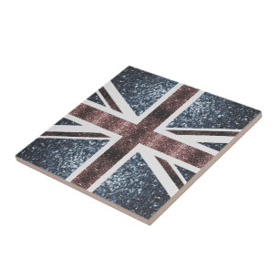 Rustic UK flag red blue sparkles glitters Tile