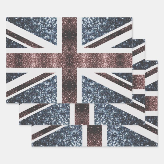 Rustic UK flag red blue sparkles glitters Wrapping Paper Sheet (Set)