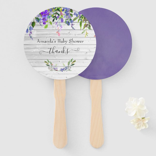 Rustic Ultra Violet Watercolor Floral Hand Fan (Front and Back)