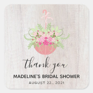RUSTIC Umbrella  Bridal Shower Thank You Square Sticker