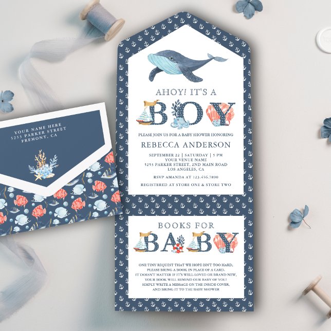 Rustic Under the Sea Whale Nautical Baby Shower All In One Invitation (Creator Uploaded)